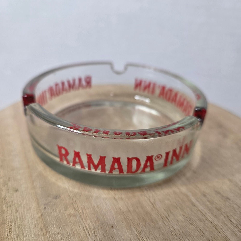 Vintage Ramada Inn Ashtray Glass Hotel Barware Advertising Collectible